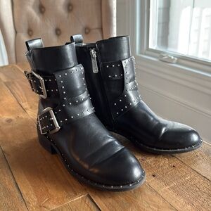 Charles David Black Leather Moto Boots  Size 6